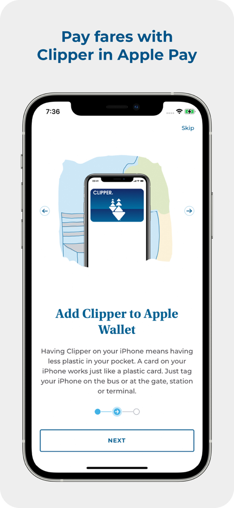 Clipper Card app screen showing how to add a transit card to Apple Wallet for Bay Area commuters