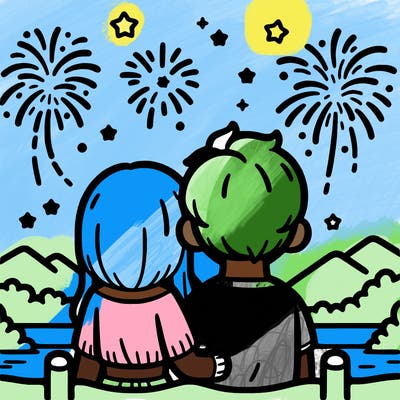 couple watching fireworks