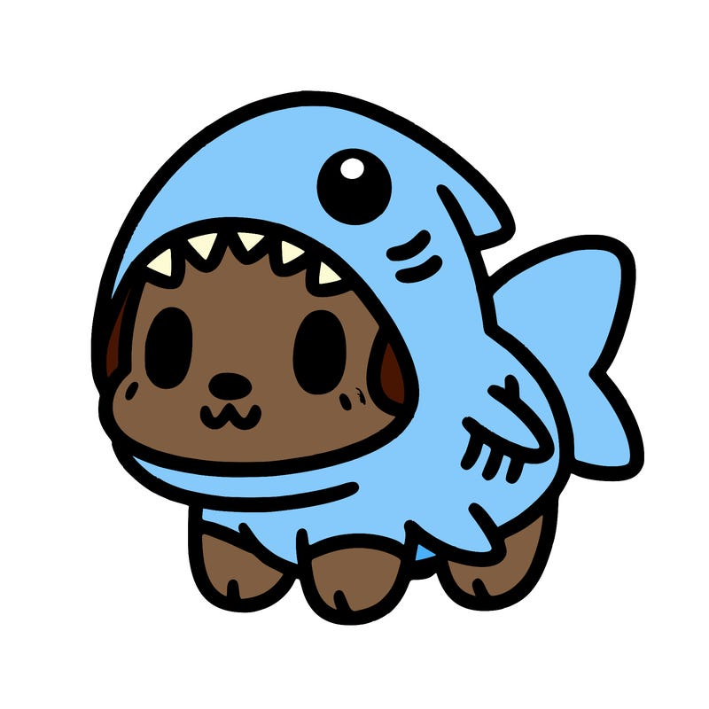 cute dog wearing a shark costume