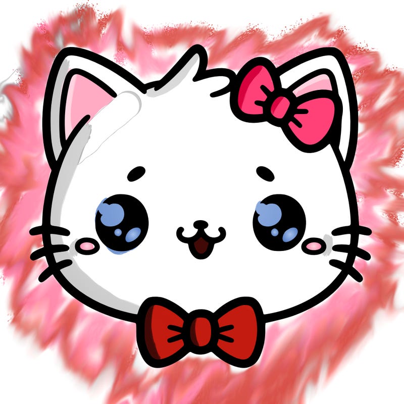 kawaii cat with a bow tie hanging from his ear