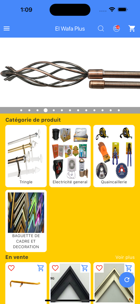 El Wafa Plus - El Wafa Plus mobile app interface showing hardware and electrical product categories in a digital catalog