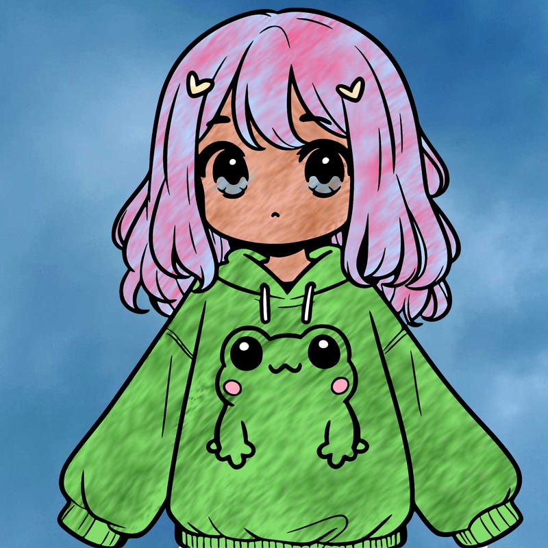 girl wearing frogging sweatshirt