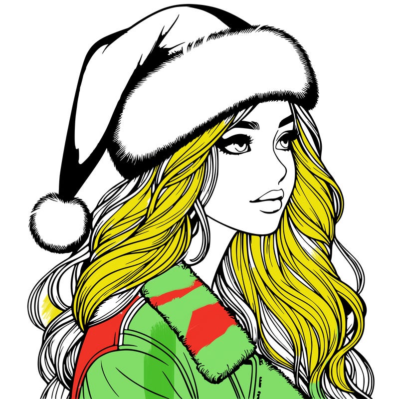 realistic girl in santa hat