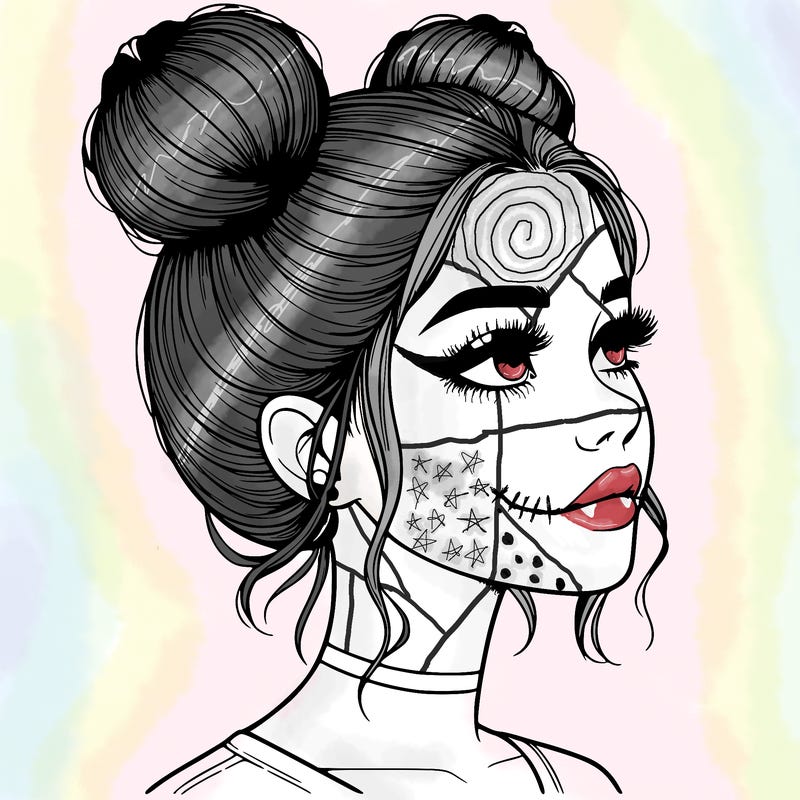 realistic girl with buns on the top of her head
