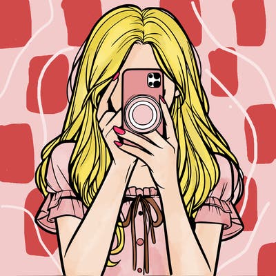 a realistic girl holding her phone taking pictures