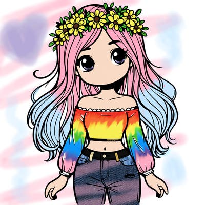 a girl with a flower crown crop top and jeans