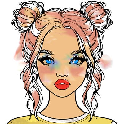 realistic girl with two buns in hair and lips