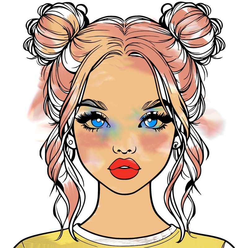 realistic girl with two buns in hair and lips
