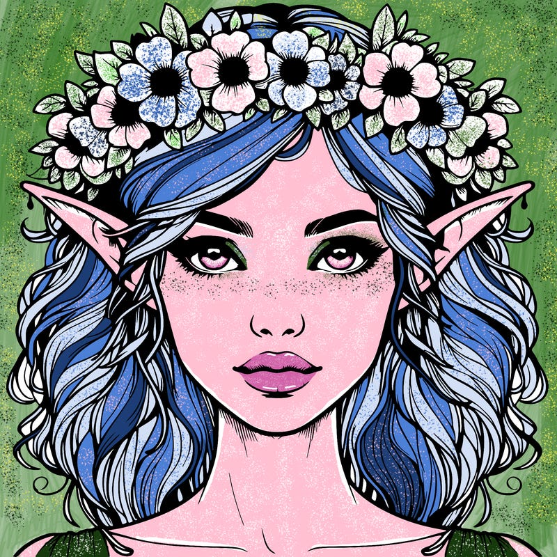 realistic female elf with flower crown