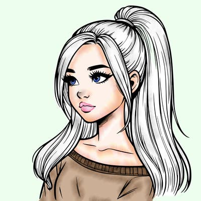 realistic girl with a high ponytail