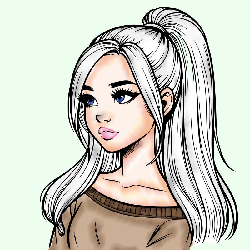 realistic girl with a high ponytail