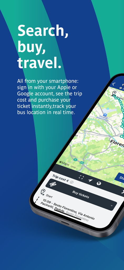 The at bus mobile app interface showing real-time bus tracking on a map of Florence