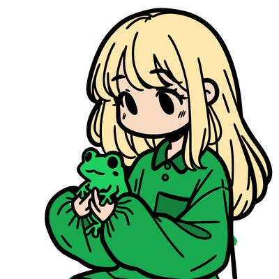 girl with long hair and a oversized shirt. and she is holding a frog