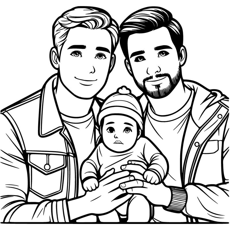 two men with a baby realistic