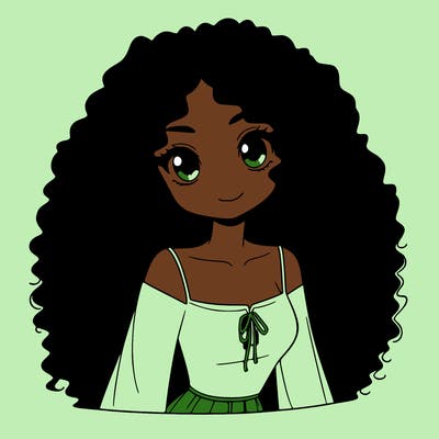 a black anime girl with long afro hair