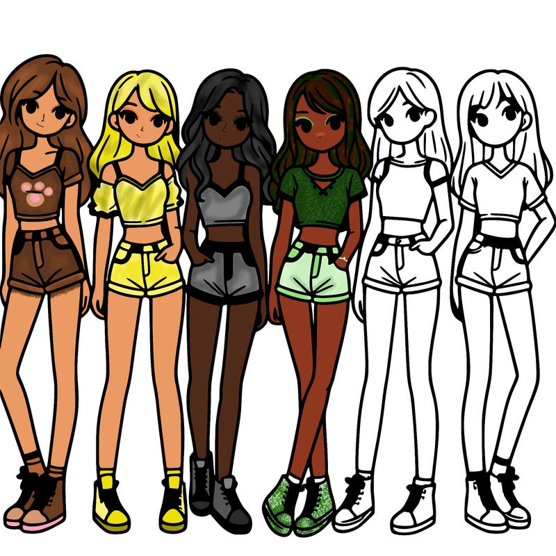 a group of girls wearing crop tops and shorts