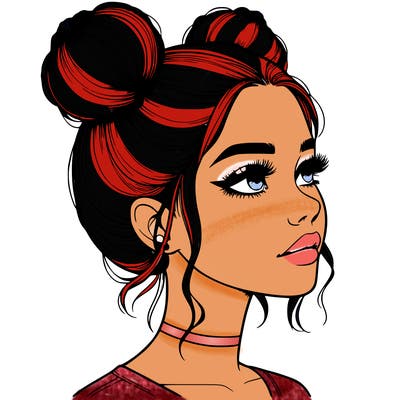 realistic girl with buns on the top of her head