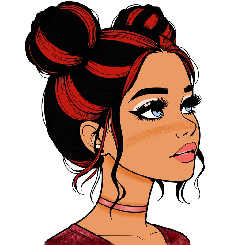 realistic girl with buns on the top of her head