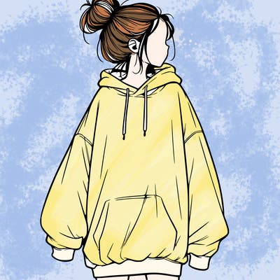 realistic girl with a oversized sweatshirt on and a bun