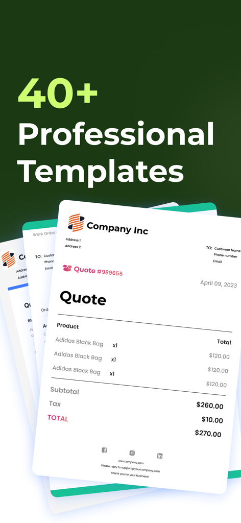 Example of professional quote templates available in the Job Quote Maker app