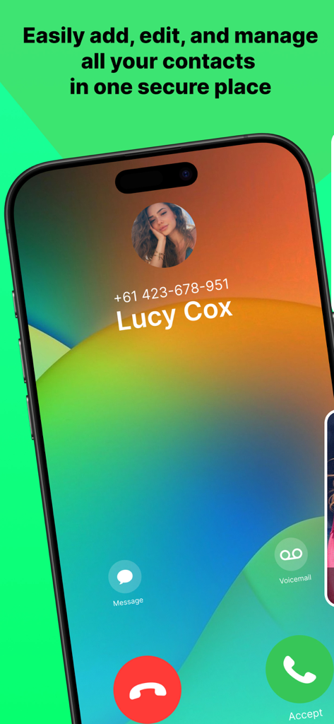 WhatsChat Pro - Pantalla de llamada entrante en la aplicación WhatsChat Pro para un contacto llamado Lucy Cox