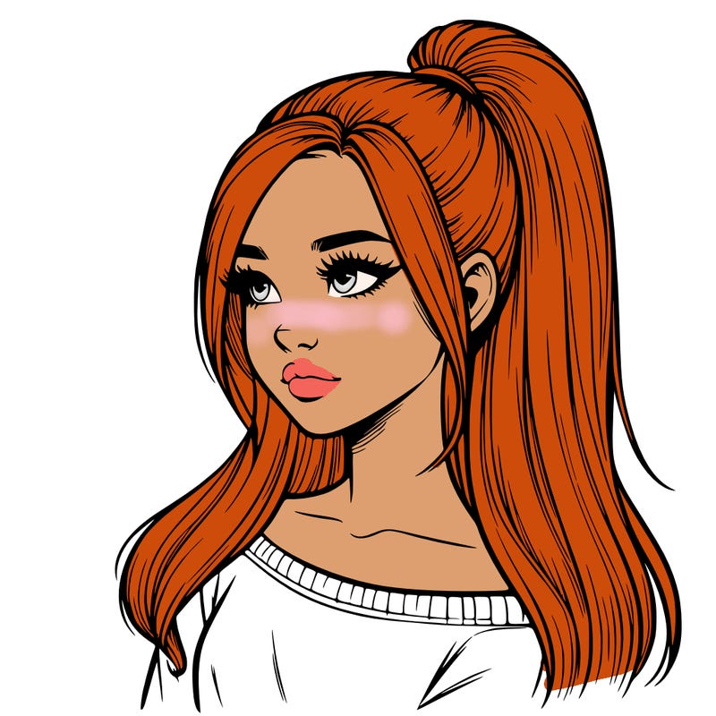 realistic girl with a high ponytail