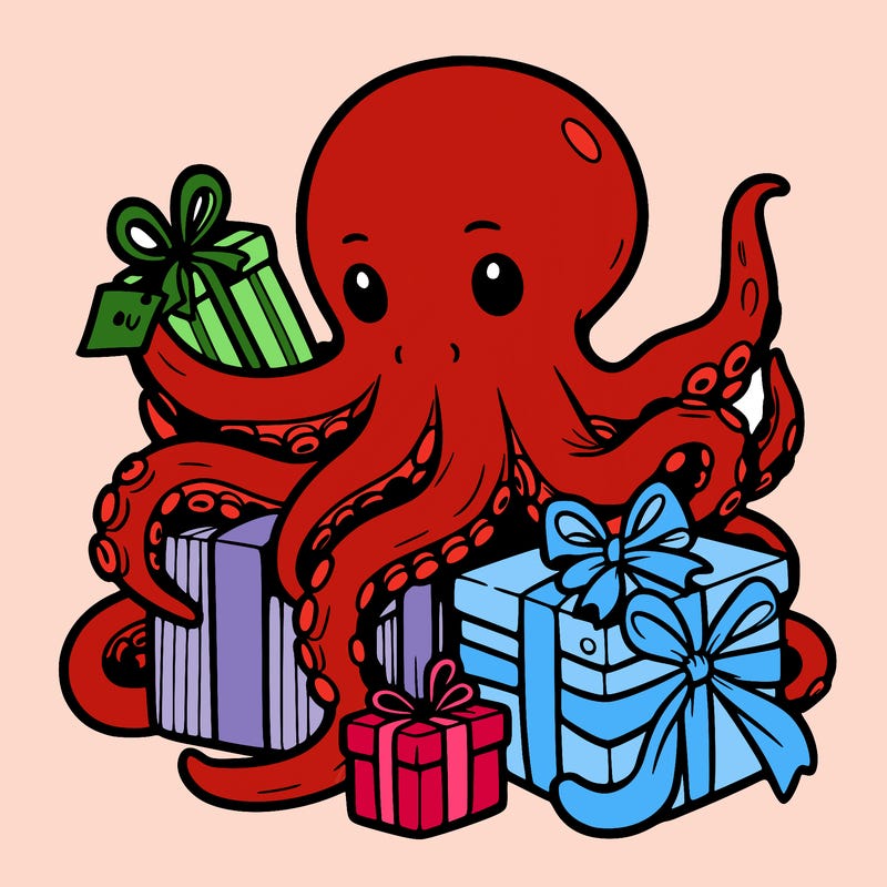 an octopus wrapping gifts
