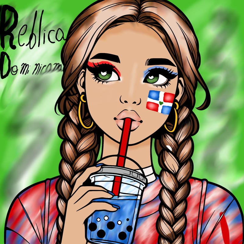 realistic girl with braided hair drinking boba