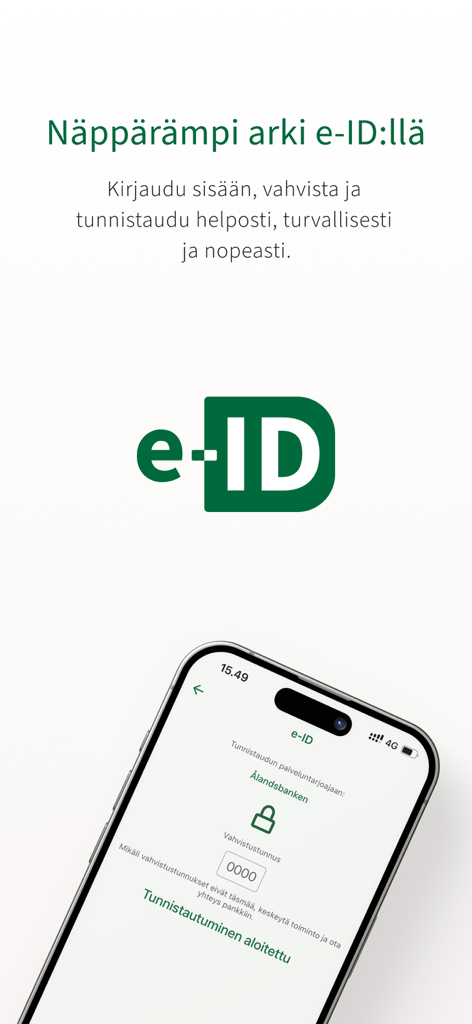 Sicherer e-ID-Login und Identifikationsbildschirm in der Alandsbanken Finnland Mobile-App