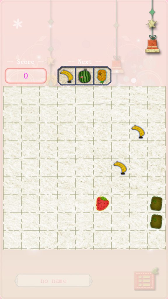 Five In A Row - Fruit Version - Color Line - Link5 - Fruit puzzle game board with banana strawberry and watermelon icons