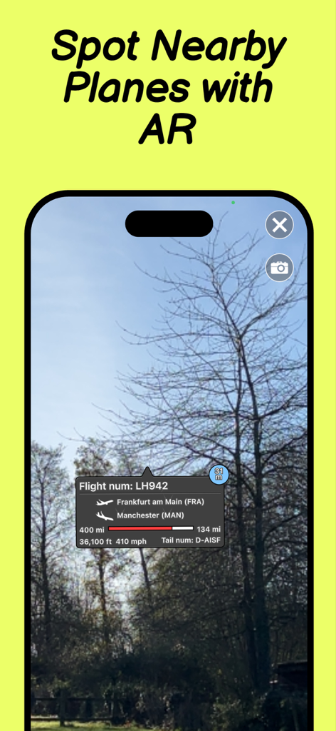 AR view of mi Flight Radar Pro identifying a Lufthansa flight in the sky