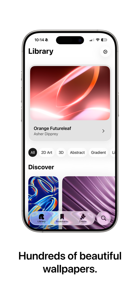 Radiance Wallpapers - Radiance Wallpapers app interface showing a curated library of abstract digital art for iPhone.