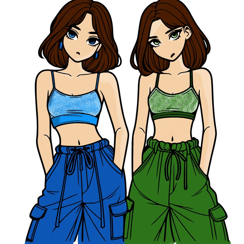 two girls with crop top with baggy pants