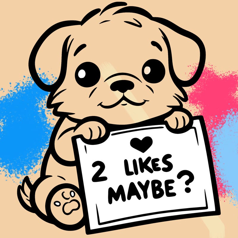 a puppy holding a sign that says 2 likes maybe?
