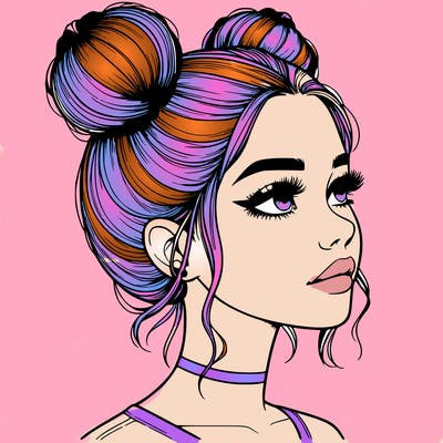 realistic girl with buns on the top of her head