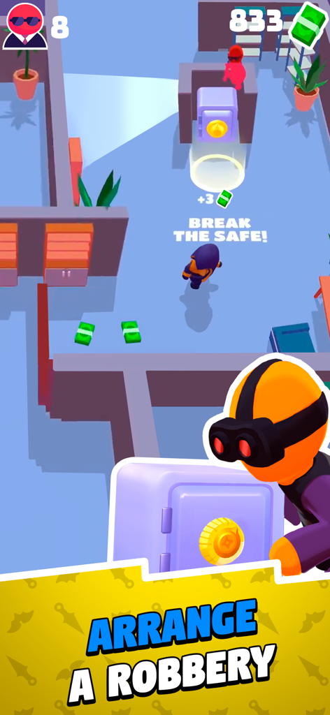 Stealth Master: Assassin Ninja - A ninja character breaking into a safe during a robbery mission in the Stealth Master game