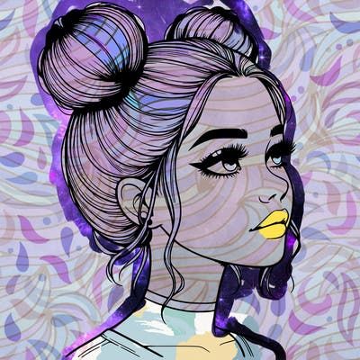 realistic girl with buns on the top of her head