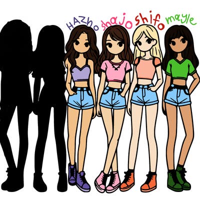 a group of girls wearing crop tops and shorts