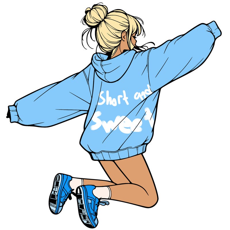 realistic girl jumping with a bun and oversized sweatshirt