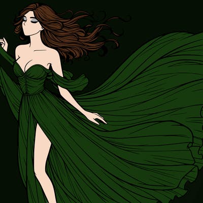 realistic woman in dress flowing the the wind