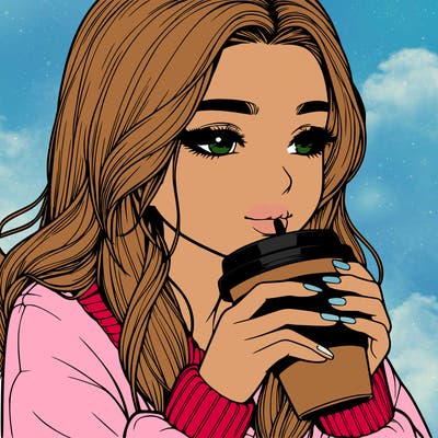 realistic girl drinking coffee