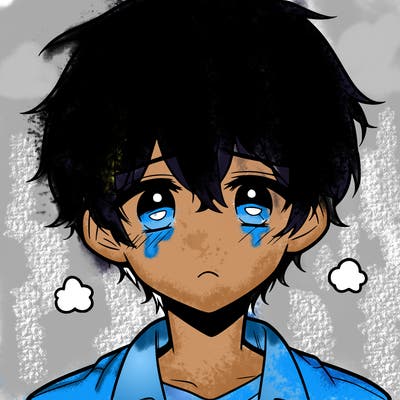 anime soft boy sad expression