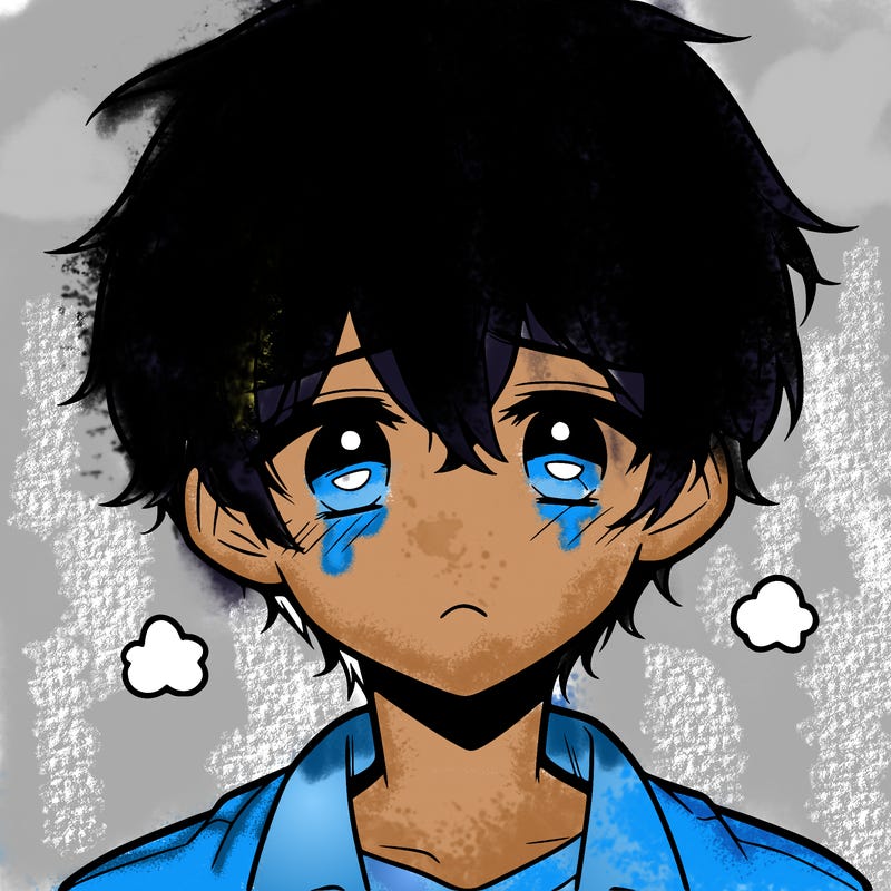 anime soft boy sad expression