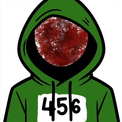 a person with non face waering a hoodie with a 456 symbol