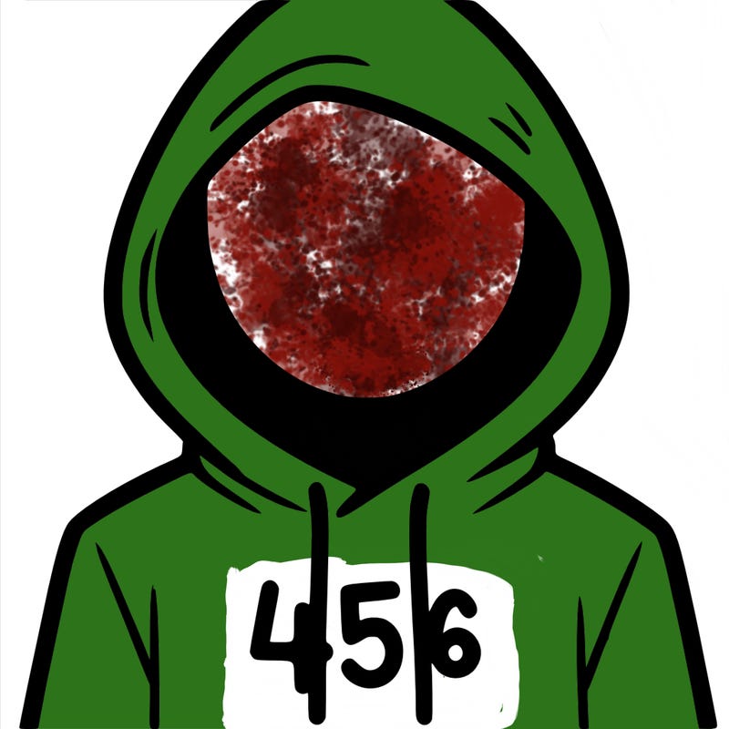 a person with non face waering a hoodie with a 456 symbol