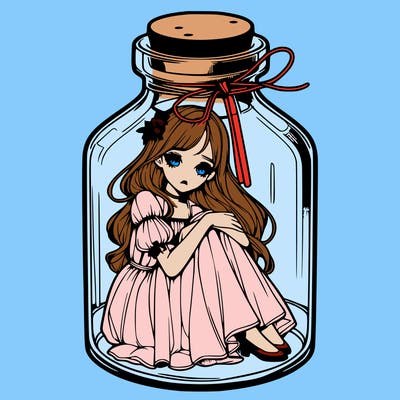 beautiful realistic girl trapped in bottle
