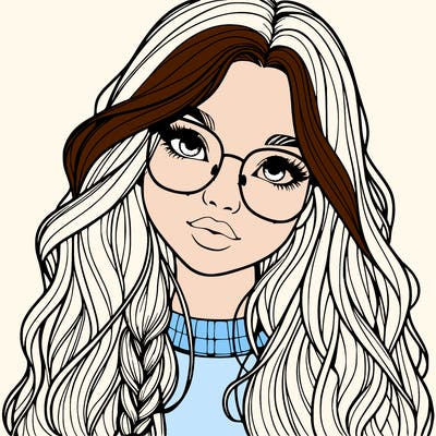girl with long hair and freckles and glasses realistic