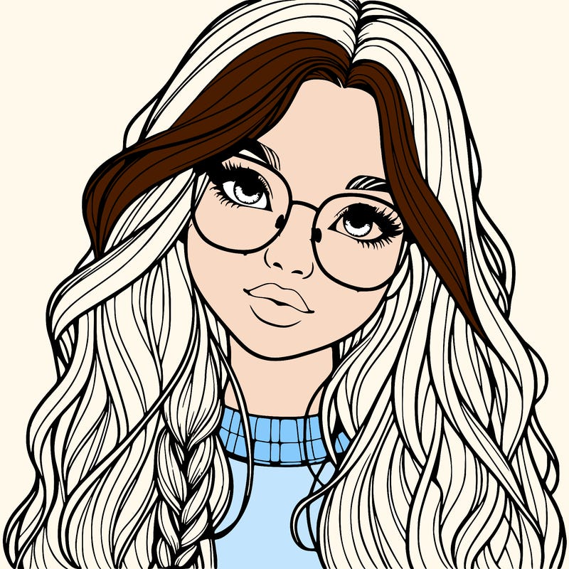 girl with long hair and freckles and glasses realistic
