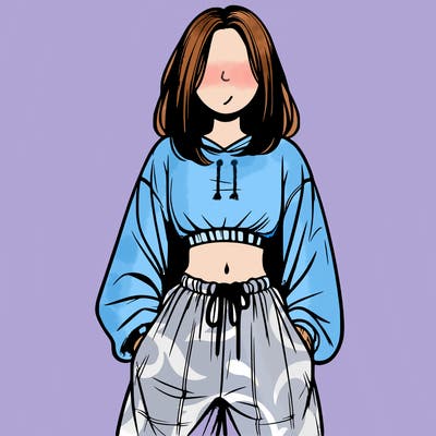 realistic girl faceless with baggy pants and a crop top