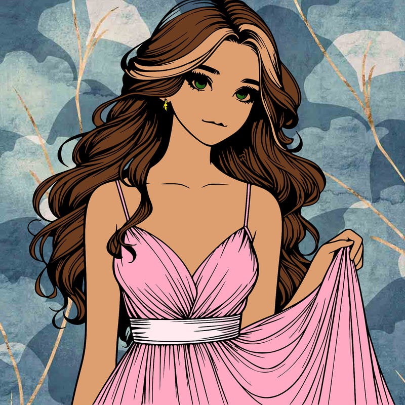 realistic girl in flowy silky prom dress